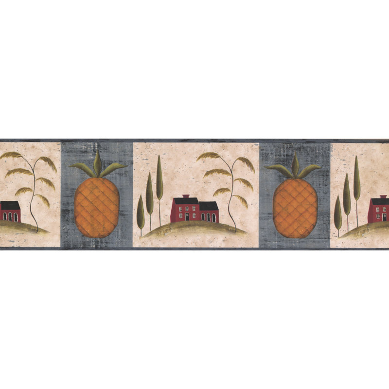 Bordure de papier peint rétro maison rétro sur ananas, L 180 po x l 84 po