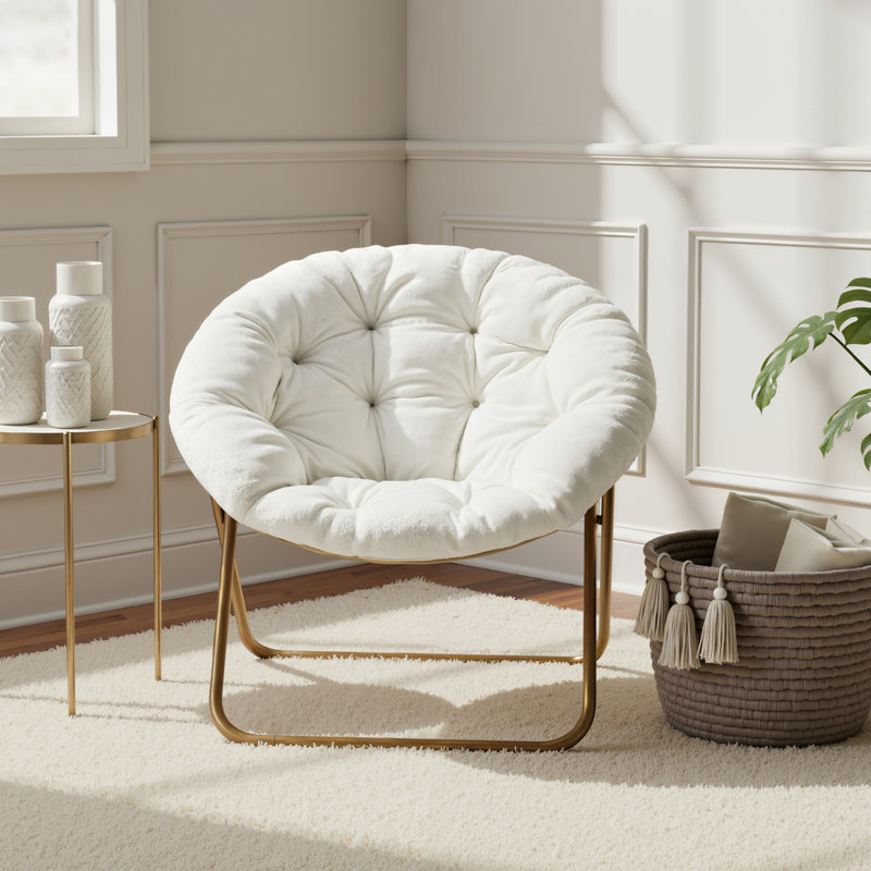 Chaise d'appoint rembourrée Markele, chaise Papasan, chaise soucoupe, Blanc