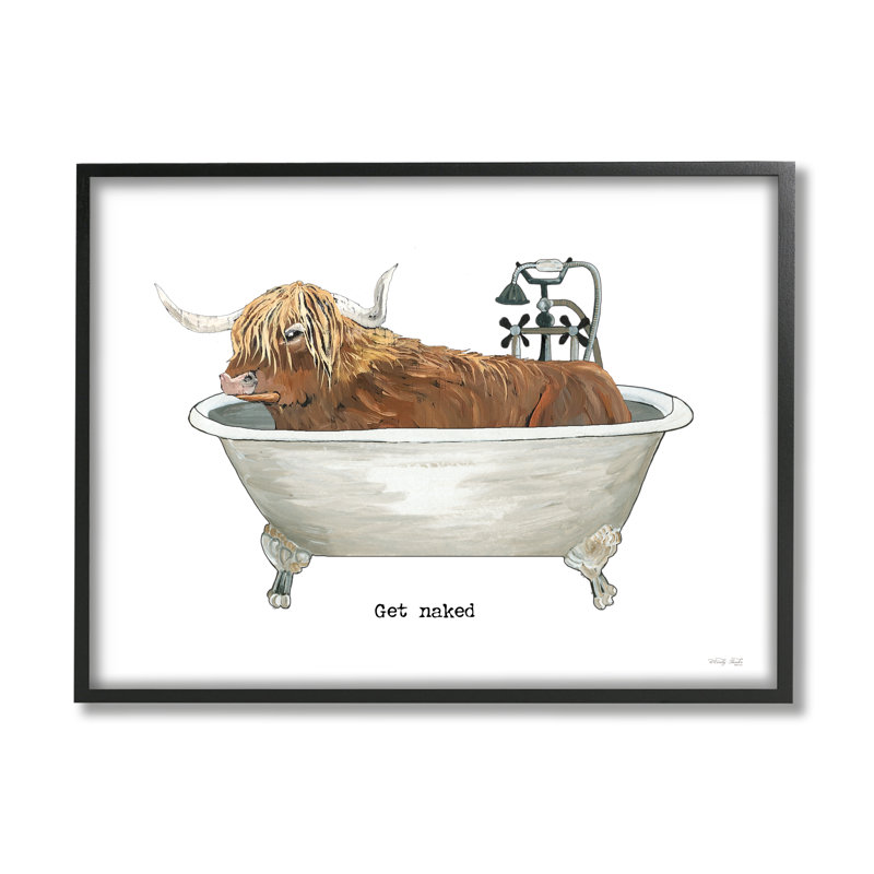 «Get N nu», signe «Highland Clever Animal» - cadre flottant, impression sur bois, Giclée encadrée noir minuit
