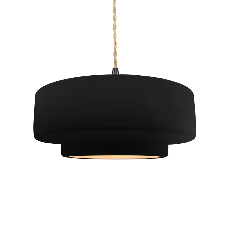 Luminaire suspendu à 1 lumière Meydan, H 5,25 po x l 14,5 po x P 14,5 po, Noir carbone mat / or champagne, Noir mat