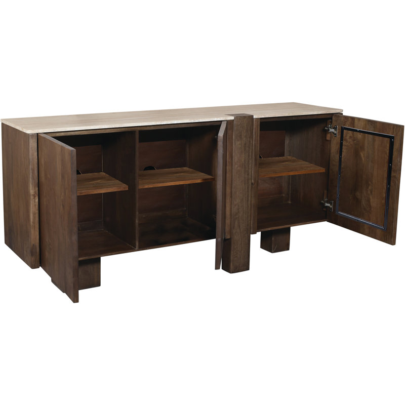 Buffet en travertin et bois de manguier Pietra Brown