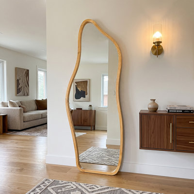 Cloud-Shaped Natural Wood Full Length Mirror