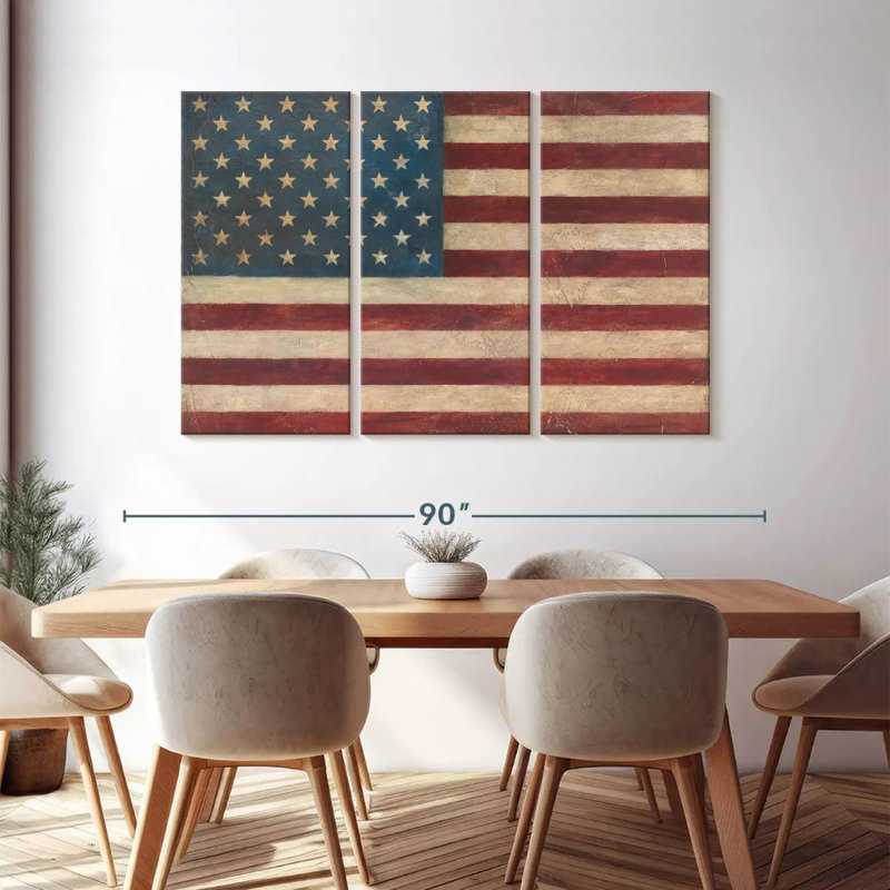 " US Flag " 3 - Pieces, 48" H x 74" W x 1.25" D