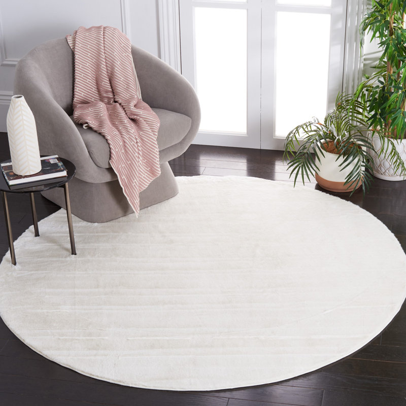 Faux Rabbit Fur Performance Machine Washable Solid Color Rug, Round 6'