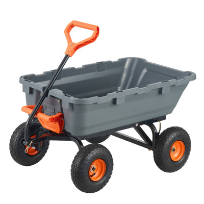 Chariot à benne basculante, chariot de jardin en poly avec cadre en acier facile à assembler, chariot à benne basculante avec poignée convertible 2-en-1, brouette utilitaire d'une capacité de 800 lb, pneus de 10 pouces