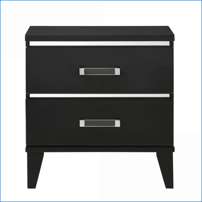 Table de chevet noire à 2 tiroirs en bois d'ingénierie pour le rangement dans la chambre à coucher