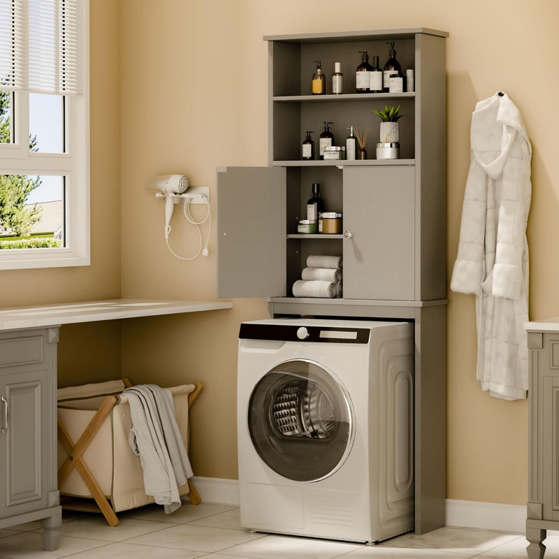 Armoire de rangement au-dessus de la toilette, organisateur de salle de bain avec tablettes ouvertes et portes doubles, rangement pour toilette peu encombrant, noir