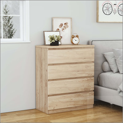 Commode 4 tiroirs sans poignée - Finition naturelle