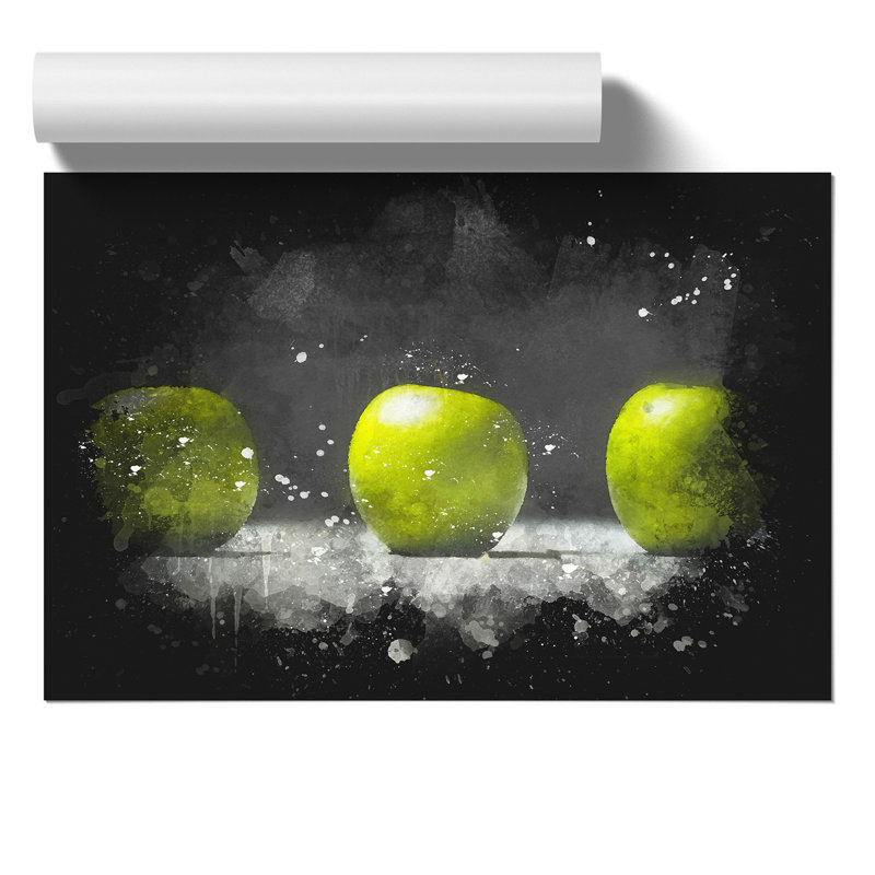 Row of Green Apples Paint Splash - Frameless Print, 59cm H x 84cm W x 0.1cm D