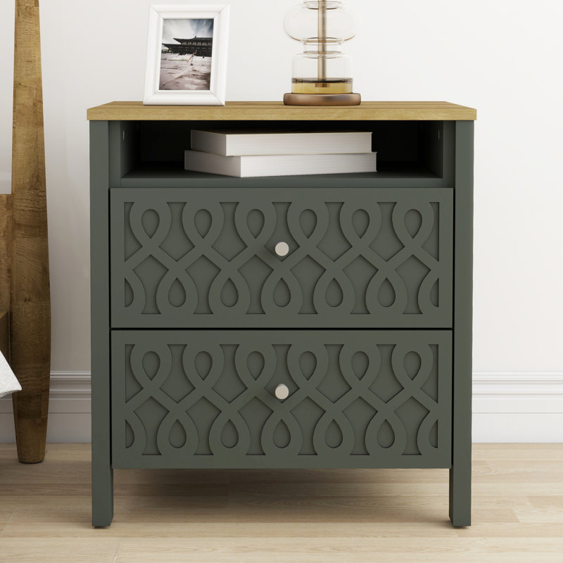 Pruitt Allysyn 22.7’’H 2 Drawer Nightstand, Green/Brown