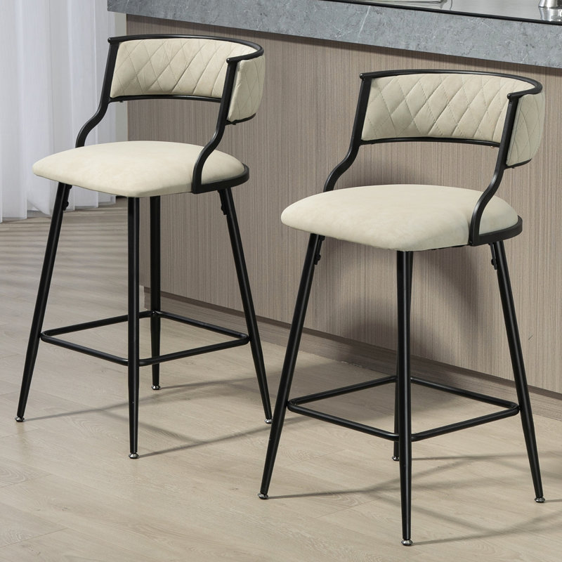 ENSEMBLE DE 2 tabourets de bar à hauteur de comptoir de 26 po avec housse en polyuréthane, base thermolaquée noire et repose-pieds confortable