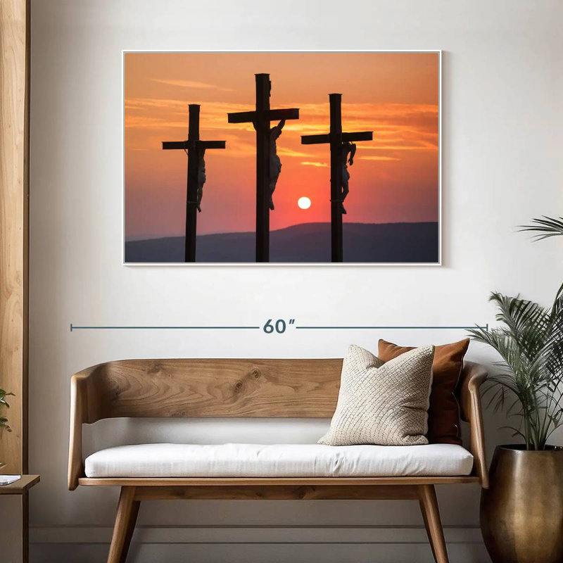 Christ crucifié, 46 po x 31 po, Cadre flottant blanc