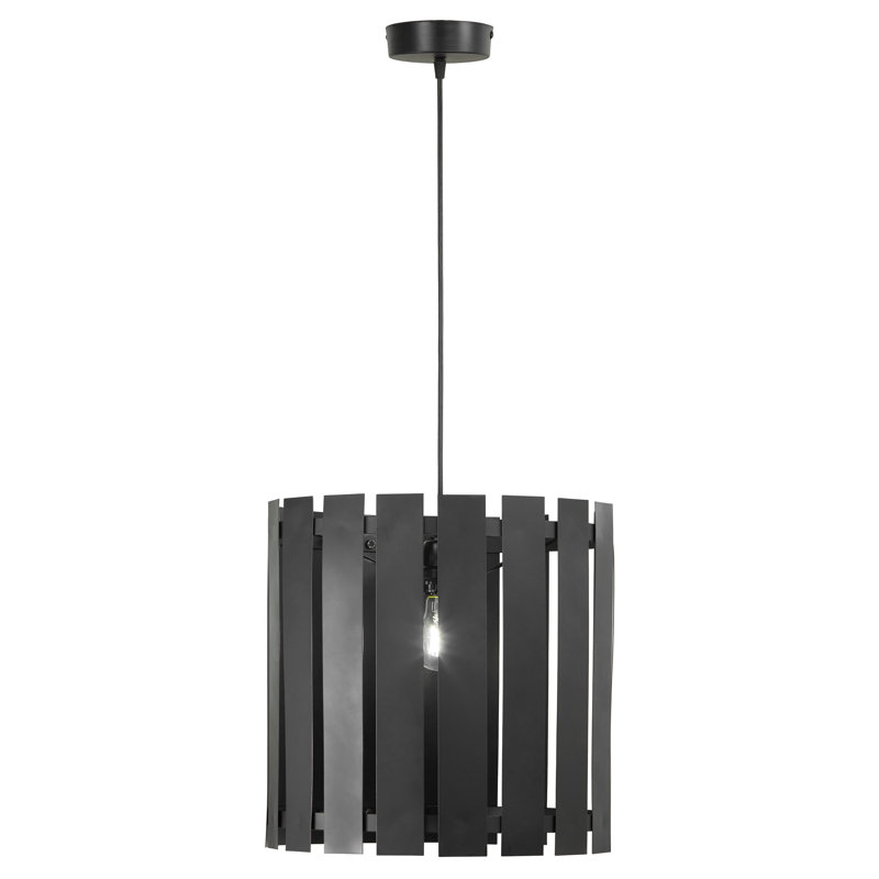 9.75"W Gingerich 1-Light Satin Black Metal Slatted Drum Pendant