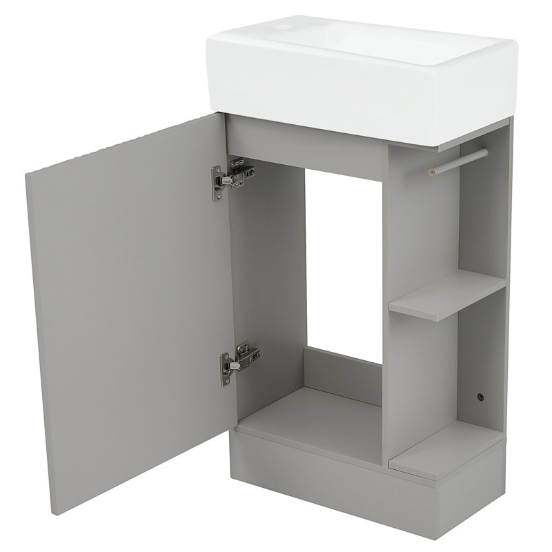Armoire de meuble-lavabo 18,6 po avec lavabo et tablette à deux niveaux, Gris