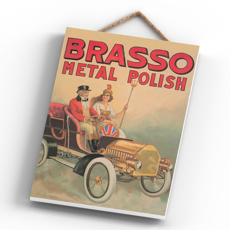Brasso Polish Vintage Retro Poster Design On Wooden Plaque