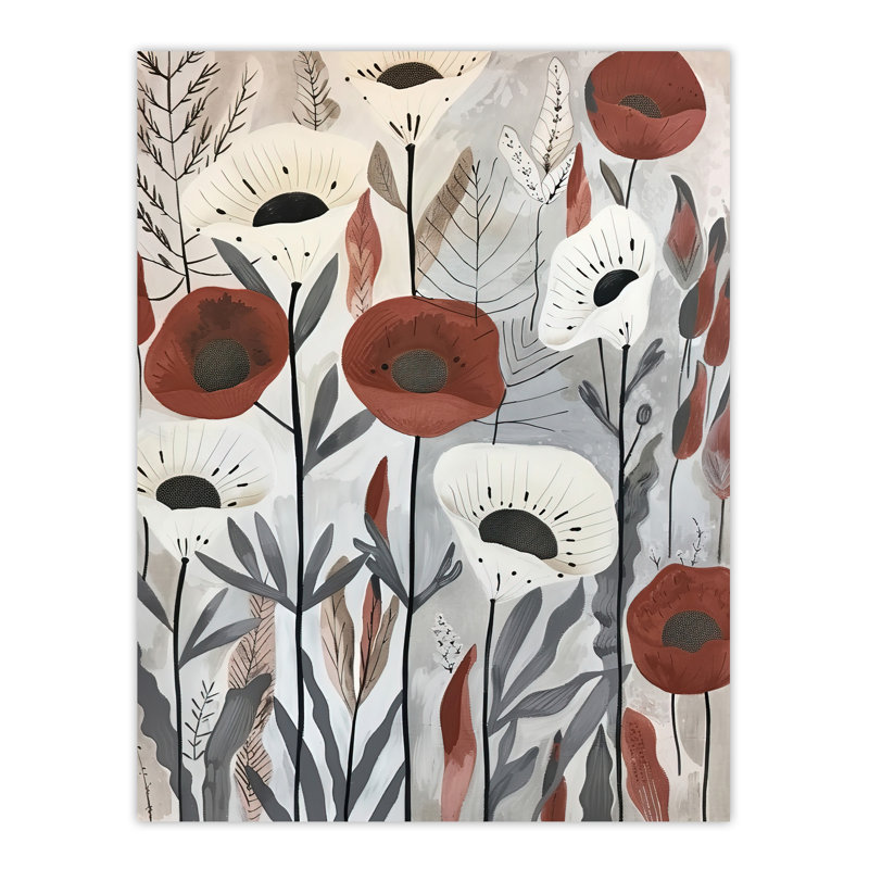 Red Poppy Flower Field Floral Watercolour Wall Art Print