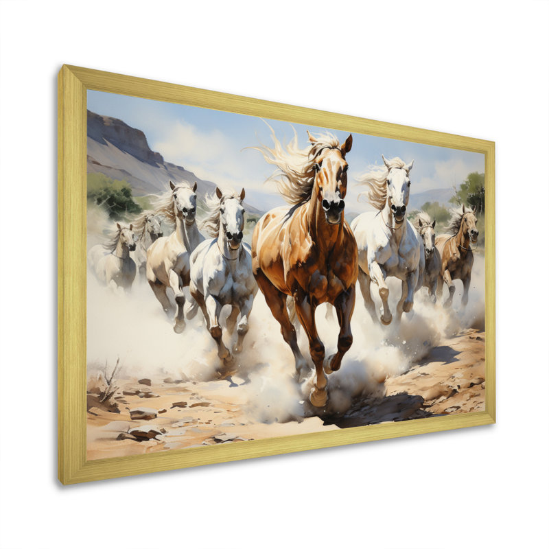 Cowboy Wild Mustangs Cowboys - Cowboys Canvas Art Print, Cadre doré à une seule photo, H 24 po x l 32 po x P 1 po