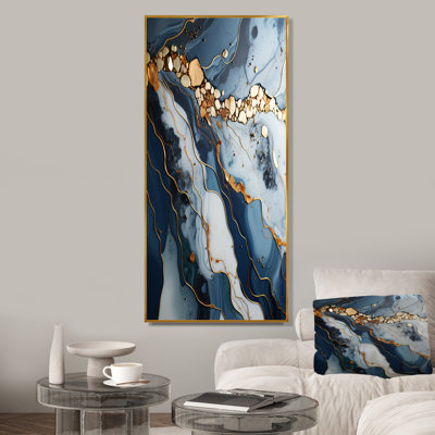 Gold And Blue Geode Art II - Liquid Ink Abstract Wall Art