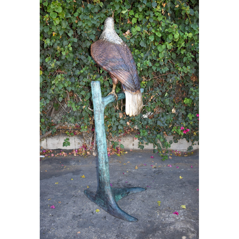 Very Detailed Eagle Standing On A Tree Branch Bronze Statue  24" X 28" X 66"H