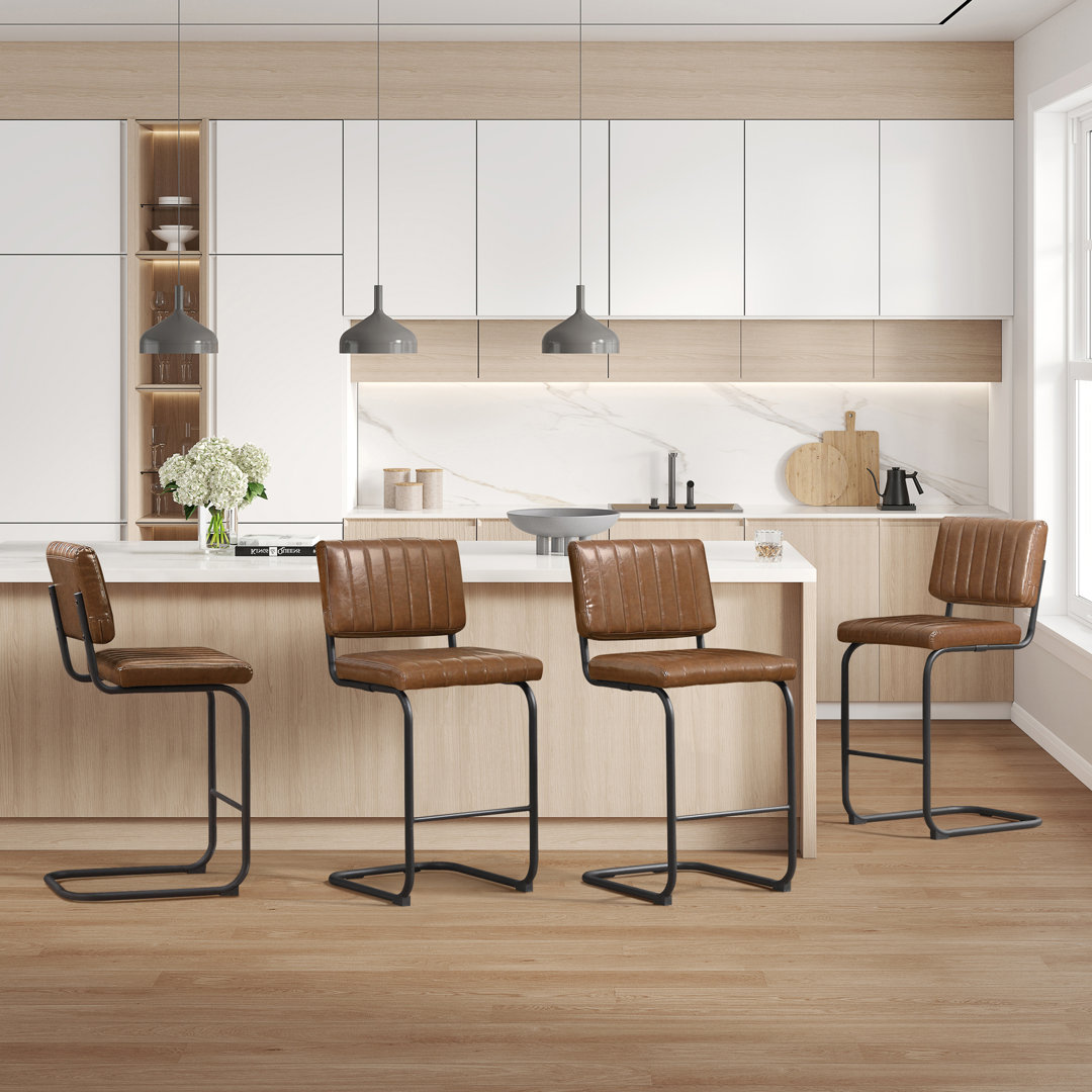 Nekoosa 26.77'' Faux Leather Upholstered Tufted Metal Framed Counter Stool (Set of 4) Trent Austin Design® 