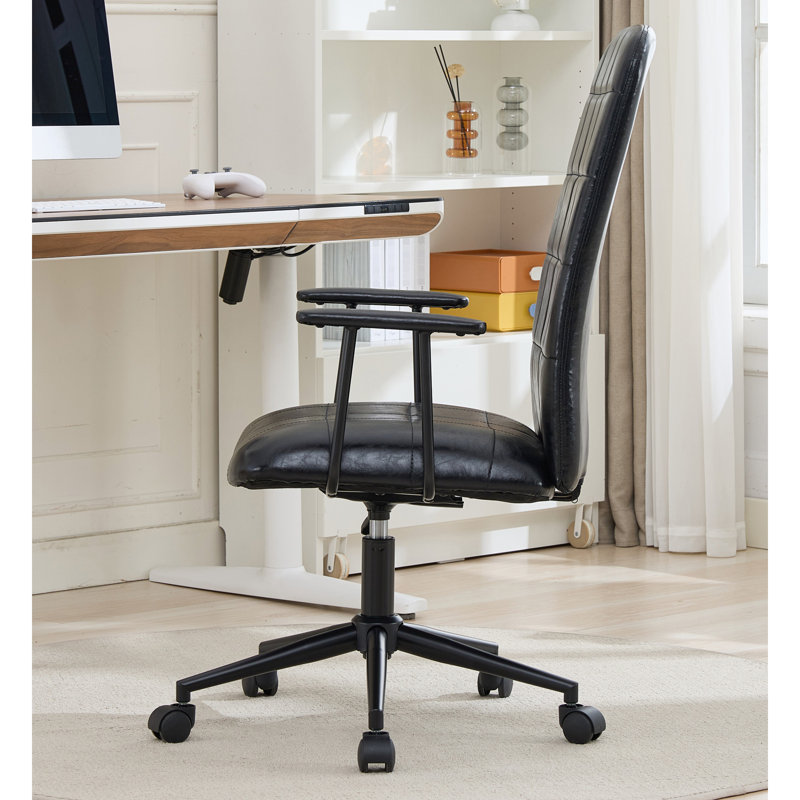 2 Of Office Chair In Antique Black Pu Leather, With Armrest And High , 360 Degree Swivel, Up - Down Adjustable Gaslift, Powder Coated Frame, Five Star Base, Wheels, Soft Foam Seating For Quality