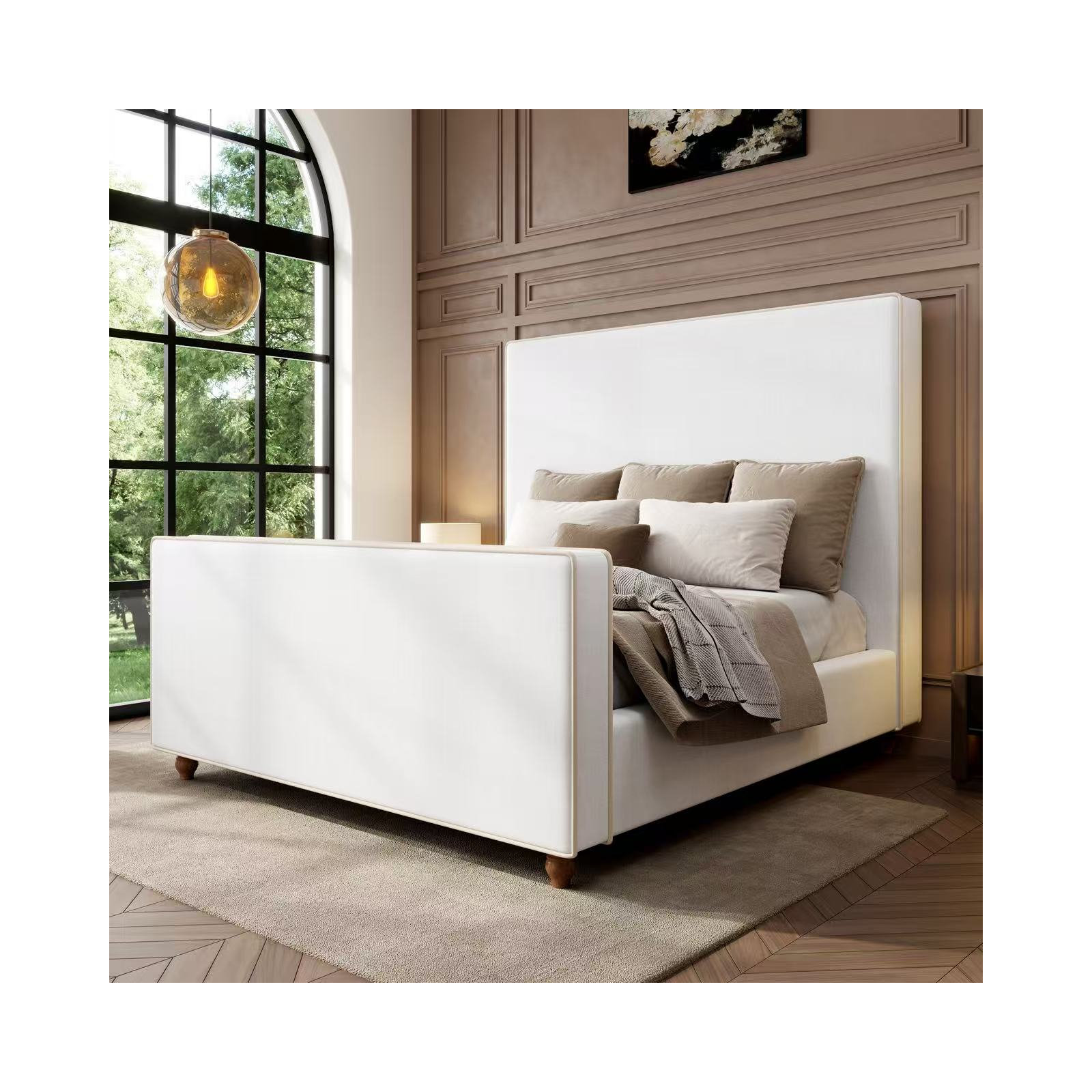 Queen Upholstered Panel Platform Bed, Queen