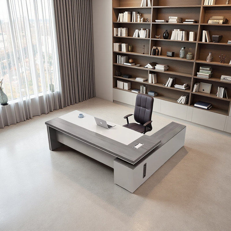 Modern desk with lockers with side cabinets, 29.53" H x 62.99" W x 31.5" D