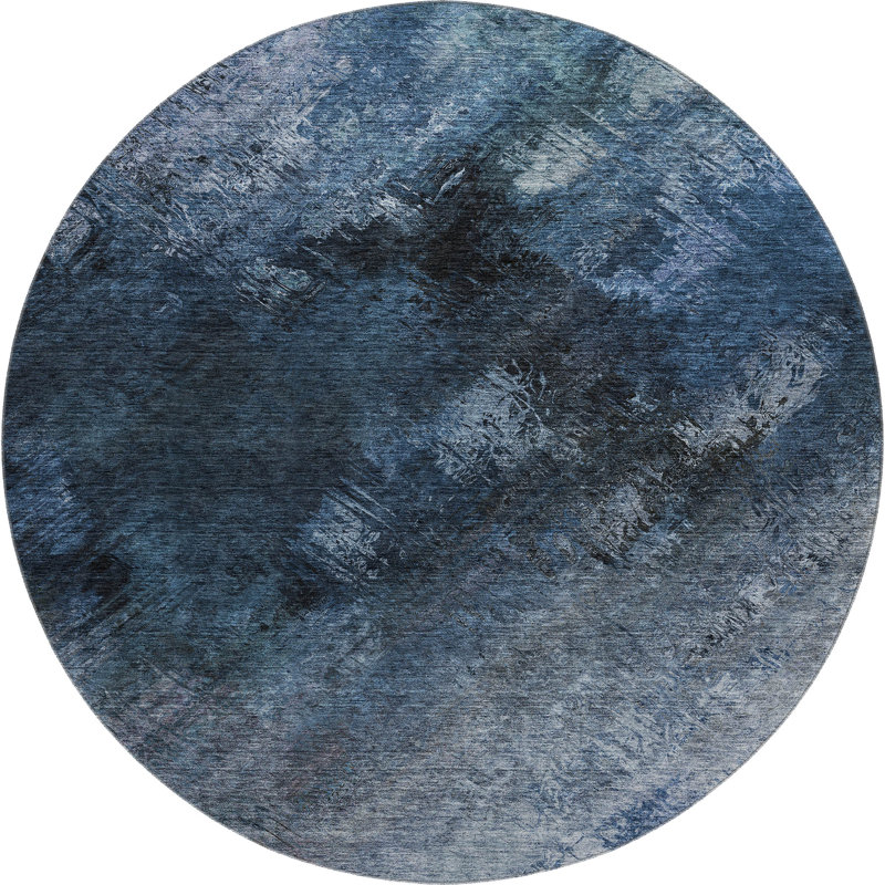 Premium Machine Washable Cerrito AMF590 Blue Rug, Round 8'
