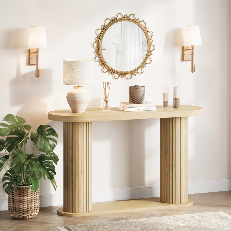 Modern 42.5in Console Table, 2-Tier Fluted Entryway Table with Storage Shelf, Sofa Table for Living Room, Entrance, Hallway, Foyer, Easy Assembly