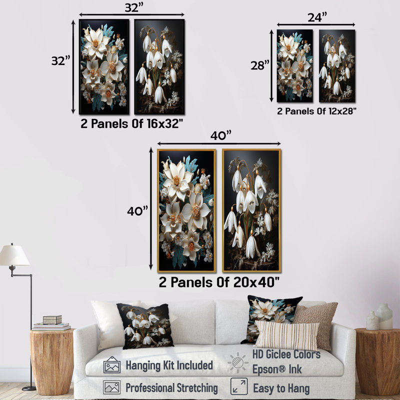 Gilded Frost Snowdrops en or - ensemble de 2 impressions sur toile Snowdrops, Toile tendue, H 32 po x l 33 po