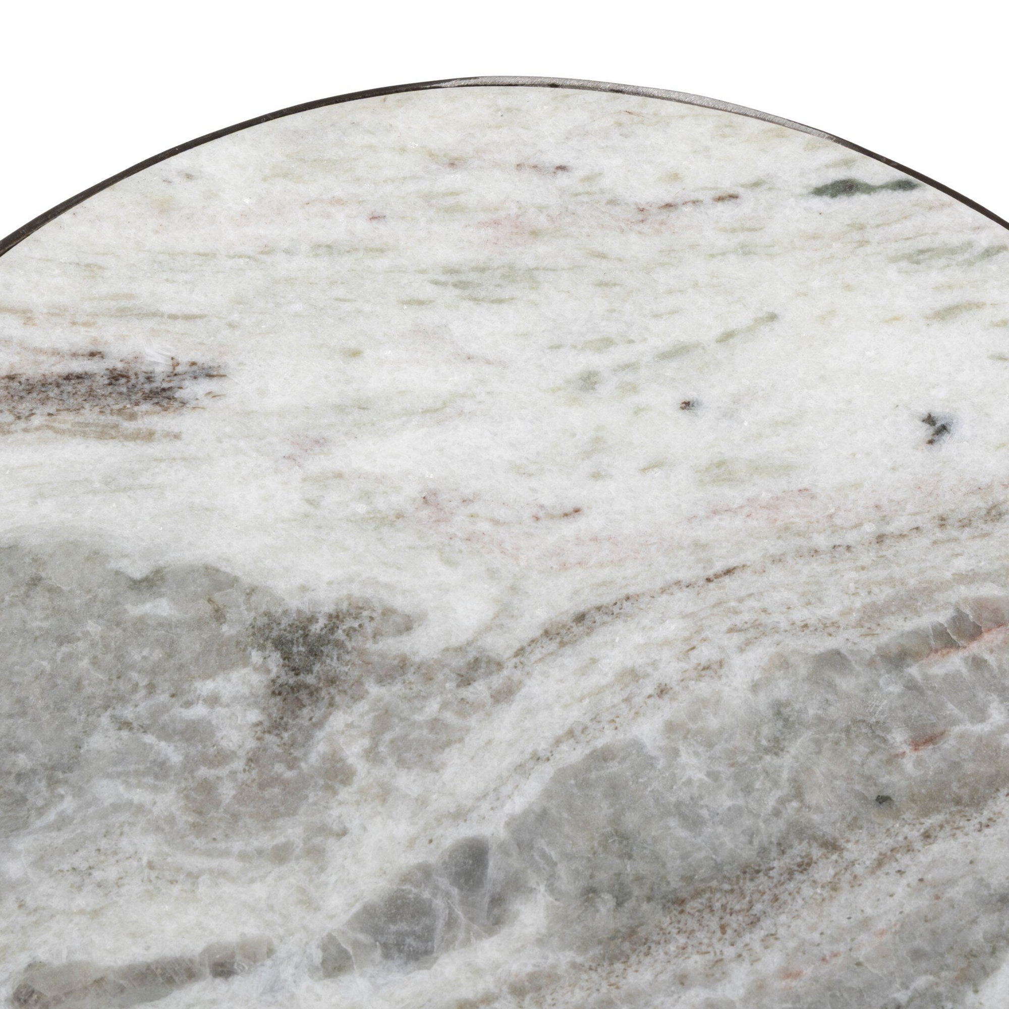 Seraphine Pedestal End Table, Aged Bronze, Creamy Taupe Marble