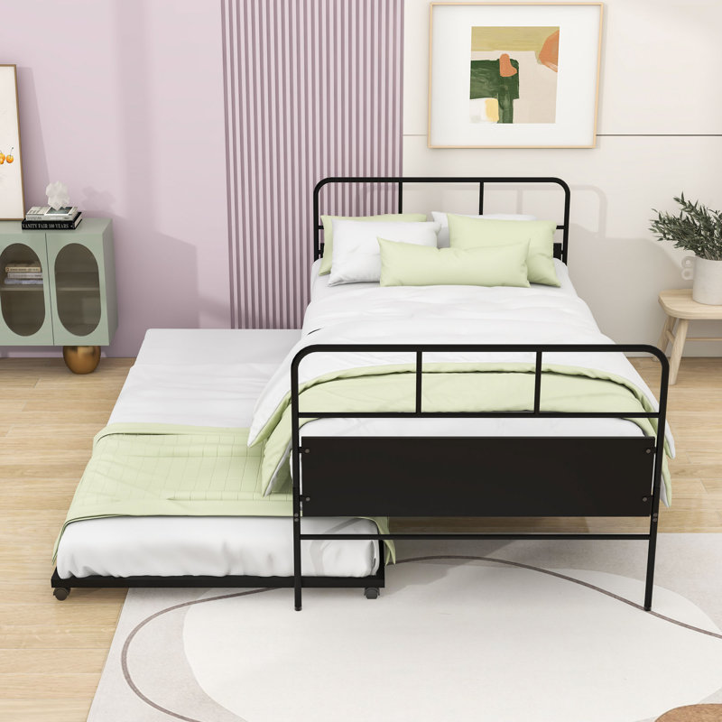 Lit plateforme simple en métal avec lit gigogne escamotable