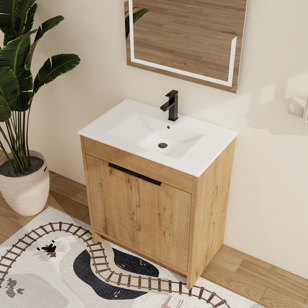 Beid 30" Freestanding Bathroom Vanity with Sink, Floor Standing Vanity with 2 Doors, Ceramic Basin Sink Top Ebern Designs Sink 