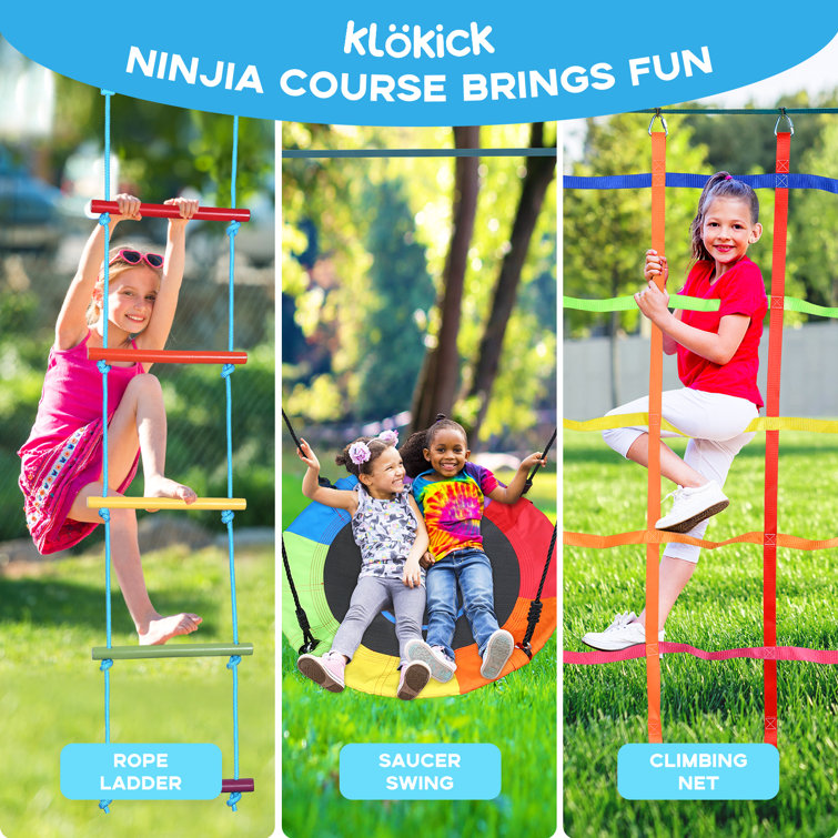 KloKick 50FT Ninja Warrior Obstacle Course Kit with 8 Pieces Accessories