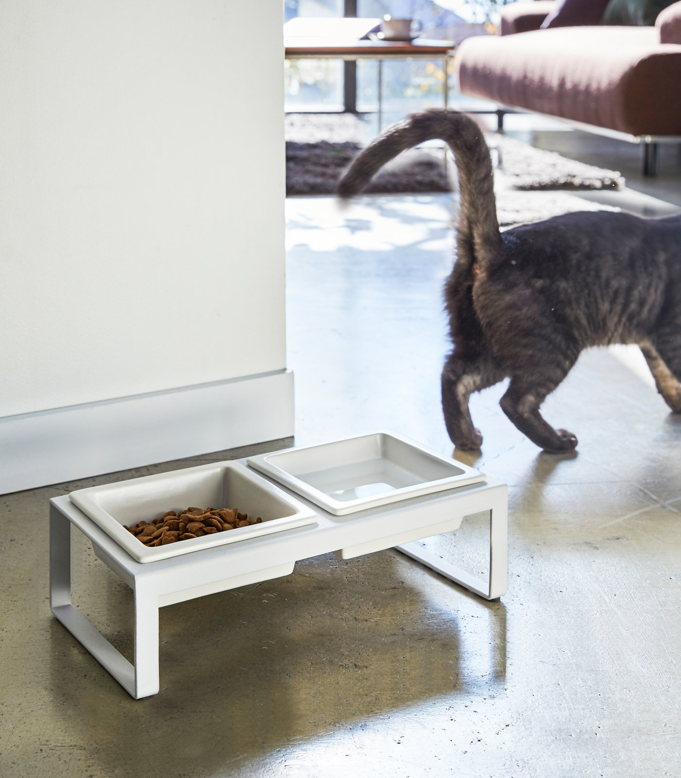 White Yamazaki Home Steel And Ceramic Pet Food Stand 2 Bowls