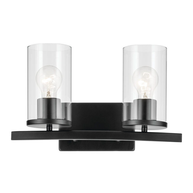 2-Light Satin Black Bath Vanity Light with Clear Glass Shades, Satin Black