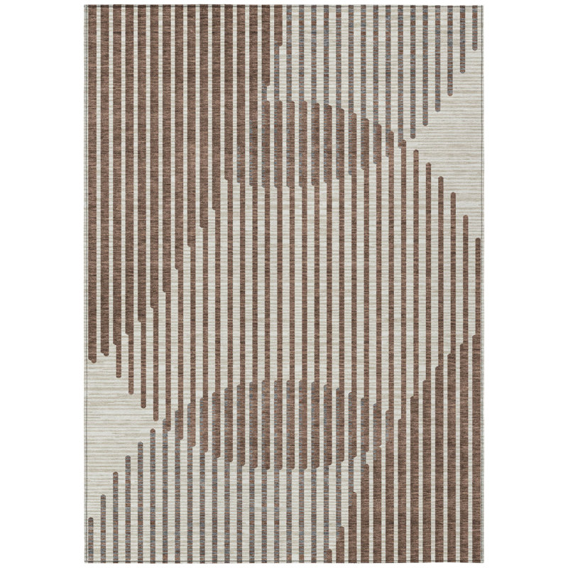 3' X 5' Brown And Beige Geometric Washable Indoor Outdoor Area Rug