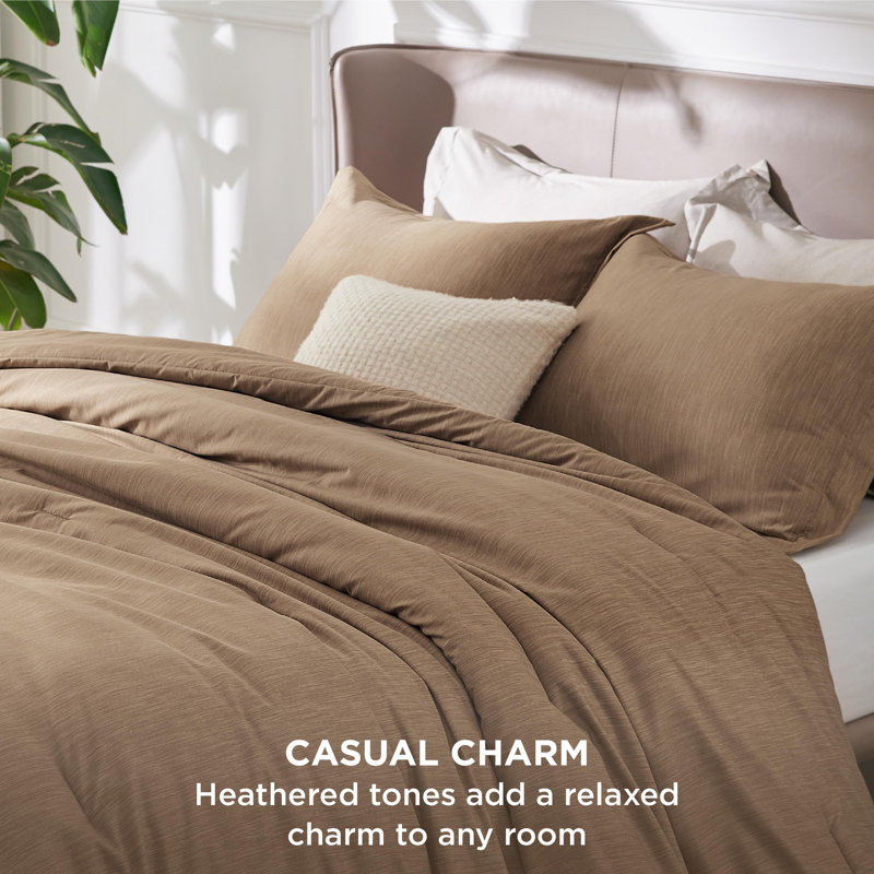 Bedsure Cationic Dyed Printed Comforter Set, Twin Comforter + 1 Twin Sham, Khaki