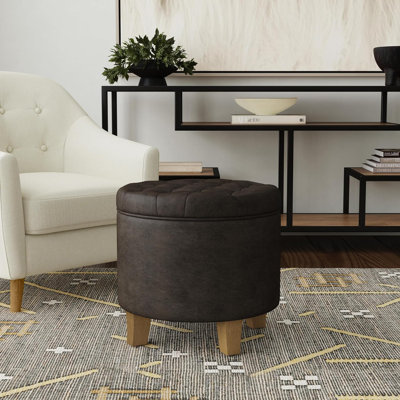 Ralpheal 19" Wide Faux leather Round Storage Ottoman