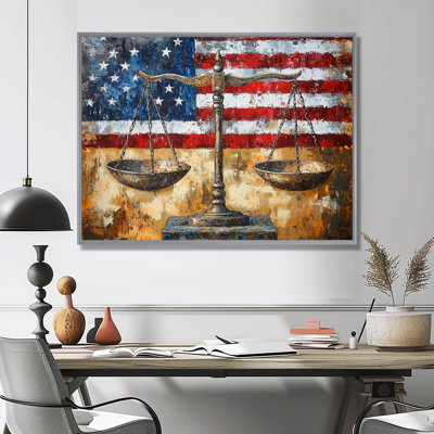 Vedika, balances symboliques de la justice, équilibre avec le drapeau des États-Unis III - Patriotiste américain, art mural
