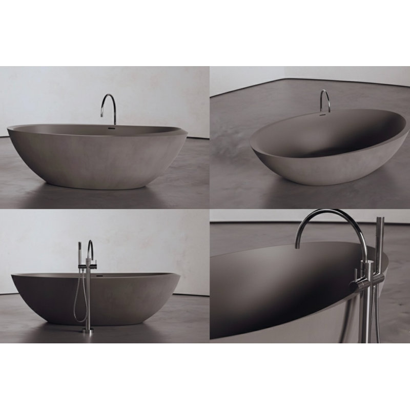 75" x 40" Freestanding Soaking Cement Bathtub, Gray 