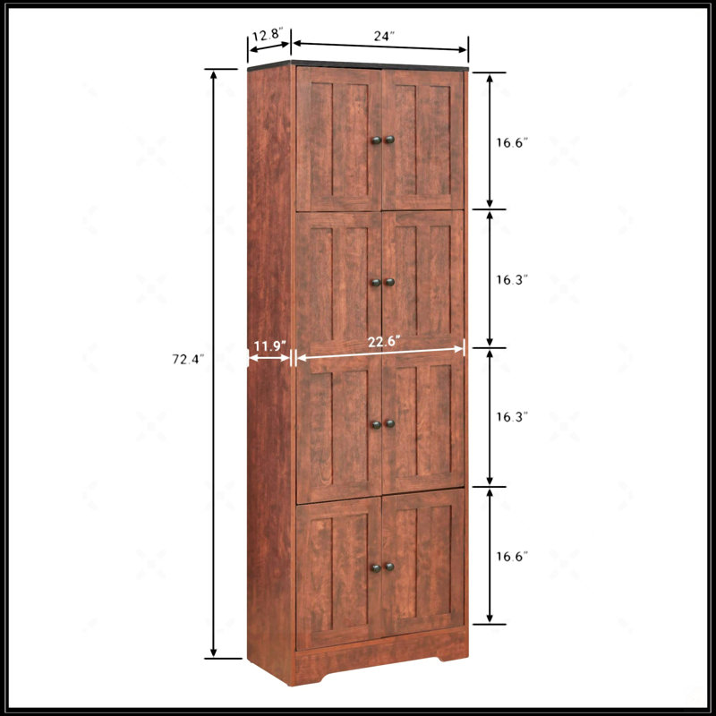Grande armoire de rangement avec 8 portes et 4 tablettes, Noyer
