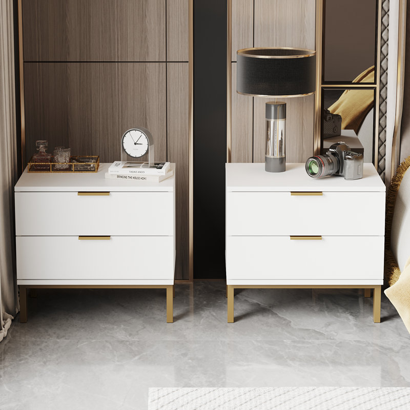 Jawahir 2 - Drawer Iron Nightstand, White