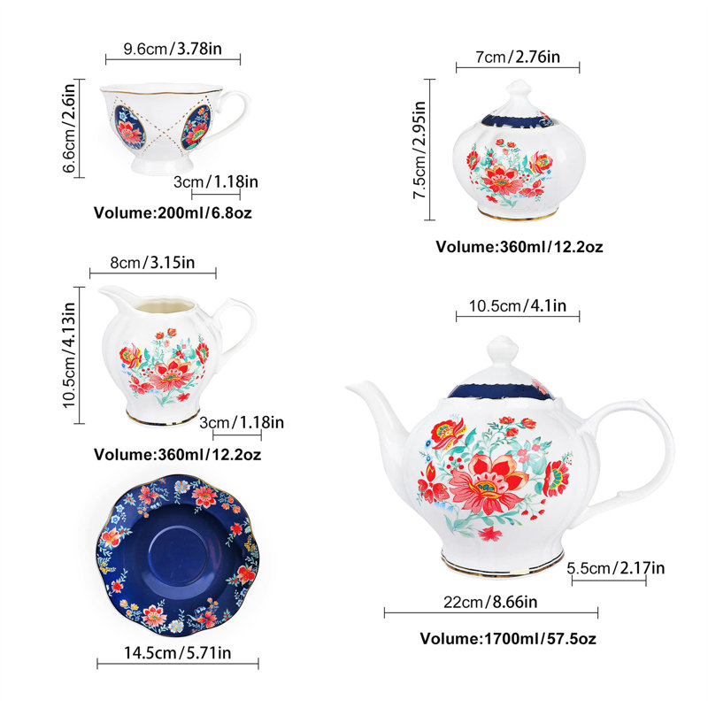 HIGEMZ 57.5oz. Floral Teapot Set