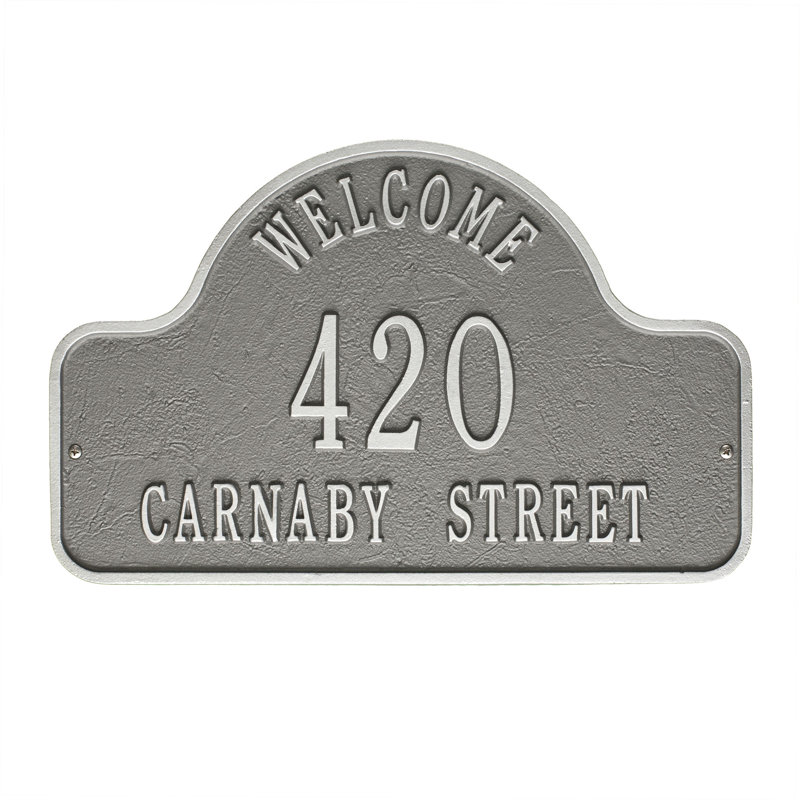 Plaque d'adresse murale Lexy Welcome 2 Line, Étain/Argent, Oui