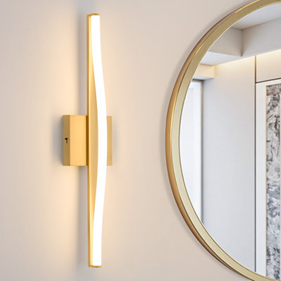 23.62" Gold Modern LED Wall Sconce - Dimmable 5-Color Adjustable Light Fixture With Acrylic Shade, Hardwired, For Bedroom, Hallway, Entryway Lighting
