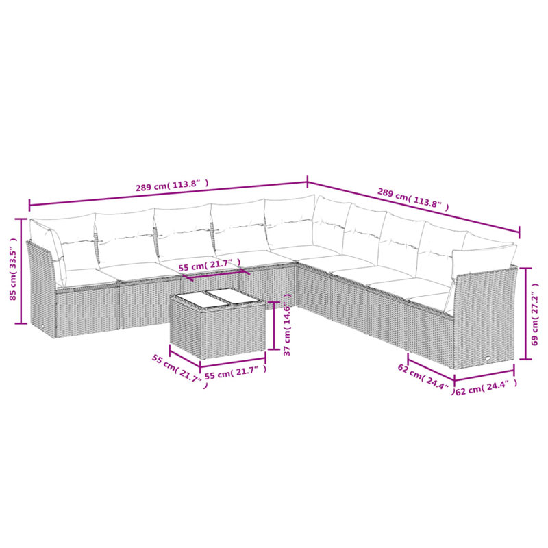 Garden Sofa Set PE Rattan Modular Garden Sofa Set, Black, N/A
