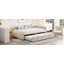 Lit de jour double rembourré en L avec lit gigogne escamotable, beige
