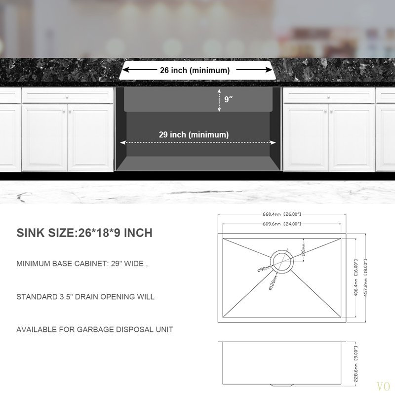 26 Inch Undermount Sink - 26" X 18" X 9" Undermount Stainless Steel Kitchen Sink 16 Gauge 9 Inch Deep Single Bowl Kitchen Sink Basin, Includes Drain Assembly (No Additional Accessories)
