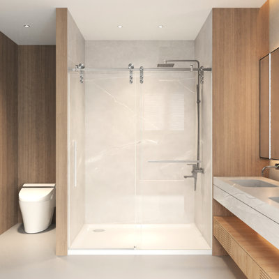 Sliding Shower Door 56 - 60" W X 76" H, 5/16"  8Mm  Tempered Glass, Stainless Steel Frame With Brushed Nickel Finish, Reversible Left/Right Opening, Waterproof Performance, Easy To Clean Glass